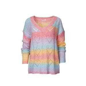 NEW ESLEY COLLECTION heart v-neck knit sweater in rainbow